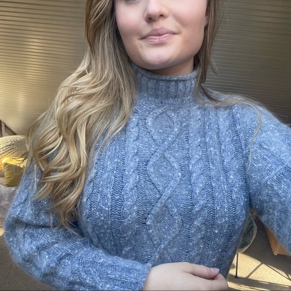 Vintage British Holmewood Angora Wool Blue Cable Knit Sweater - Picture 4 of 7